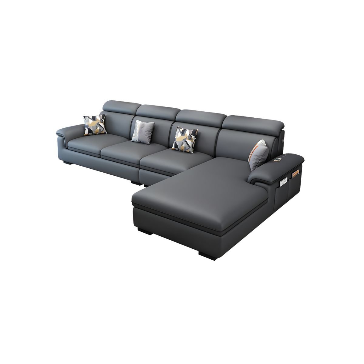 Wooden Modern 9 Feet L-Shape Sectionals No Distressing Seats 4 Storage Included Sofa Chaise - Tech Cloth Dark Gray Right