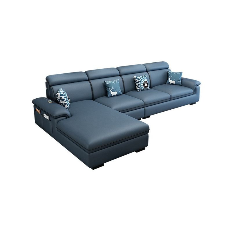 Wooden Modern 9 Feet L-Shape Sectionals No Distressing Seats 4 Storage Included Sofa Chaise - Tech Cloth Dark Blue Left