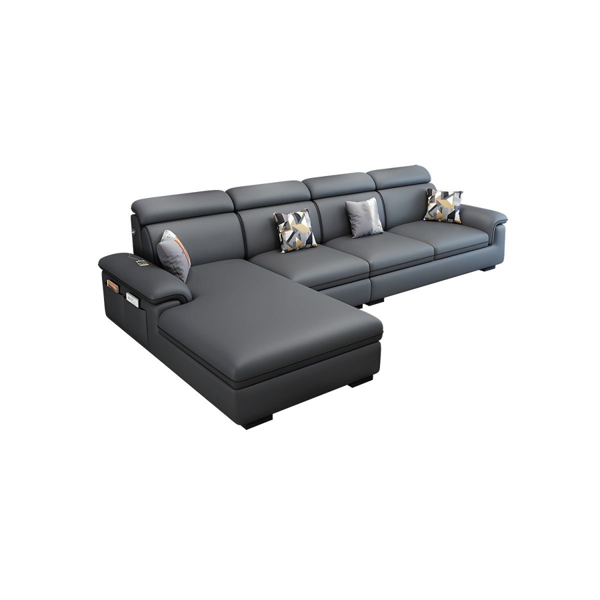 Wooden Modern 9 Feet L-Shape Sectionals No Distressing Seats 4 Storage Included Sofa Chaise - Tech Cloth Dark Gray Left