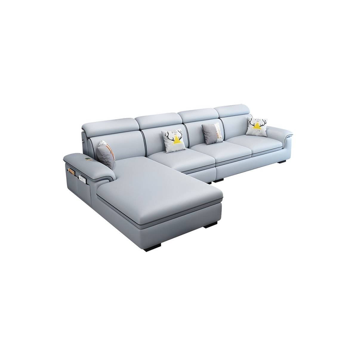 Wooden Modern 9 Feet L-Shape Sectionals No Distressing Seats 4 Storage Included Sofa Chaise - Tech Cloth Light Blue Left
