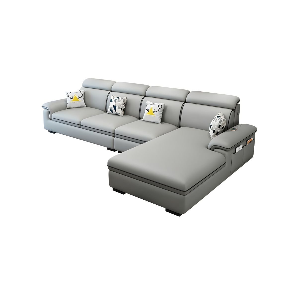Wooden Modern 9 Feet L-Shape Sectionals No Distressing Seats 4 Storage Included Sofa Chaise - Right Tech Cloth Light Gray