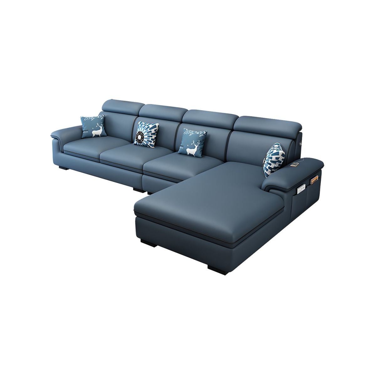 Wooden Modern 9 Feet L-Shape Sectionals No Distressing Seats 4 Storage Included Sofa Chaise - Tech Cloth Dark Blue Right