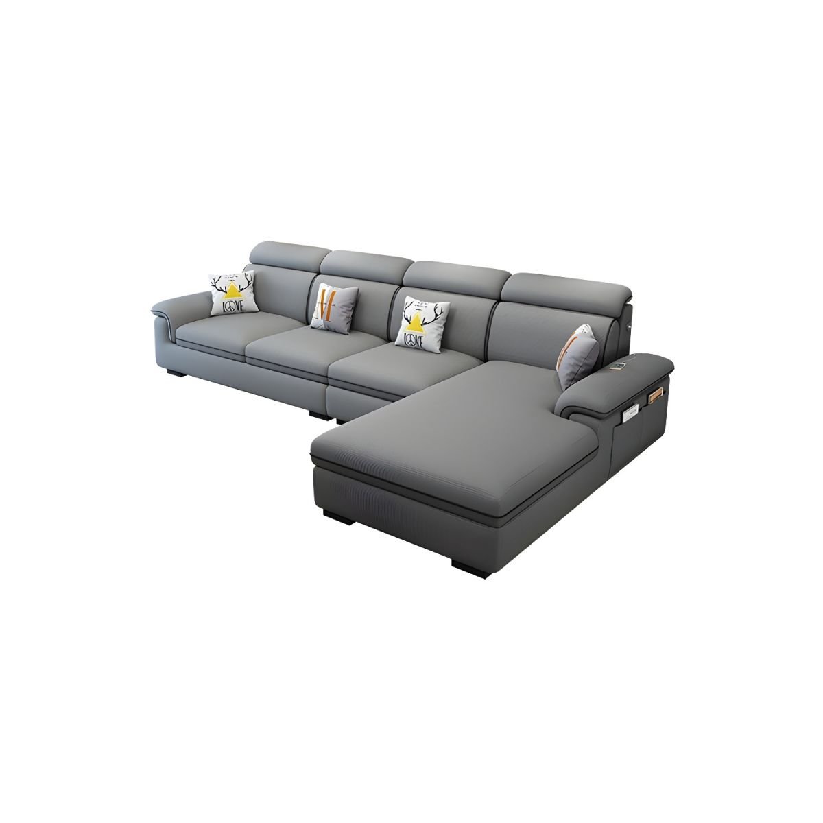 Wooden Modern 9 Feet L-Shape Sectionals No Distressing Seats 4 Storage Included Sofa Chaise - Linen Grey Right