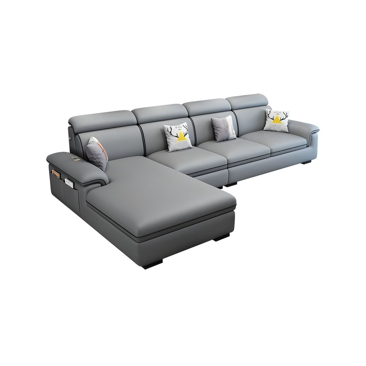 Wooden Modern 9 Feet L-Shape Sectionals No Distressing Seats 4 Storage Included Sofa Chaise - Tech Cloth Grey Left