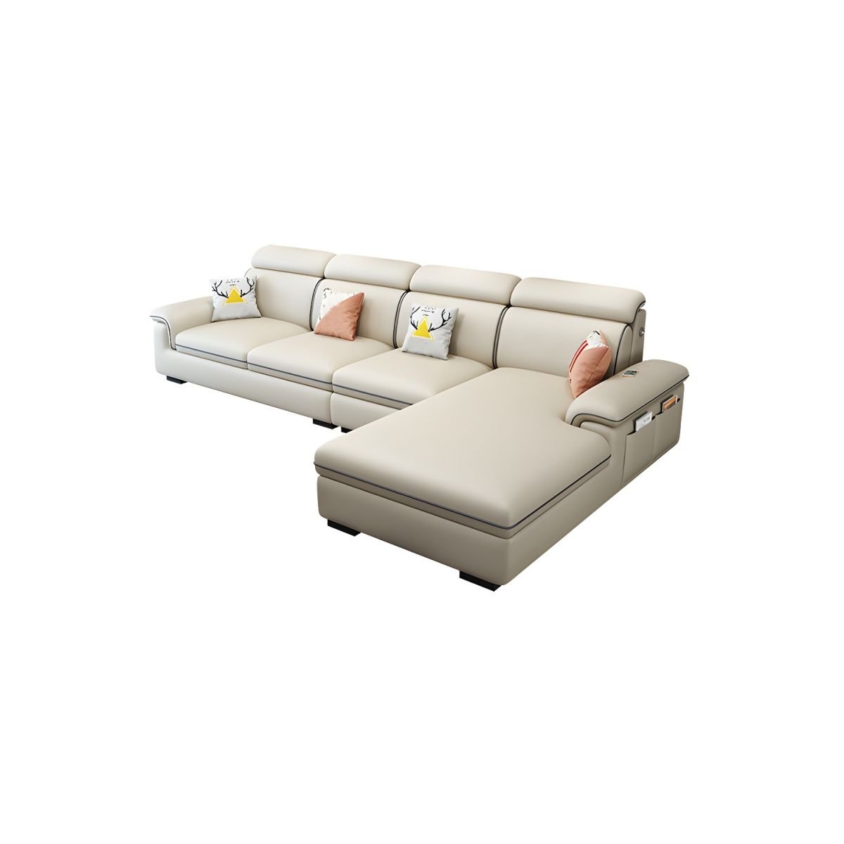 Wooden Modern 9 Feet L-Shape Sectionals No Distressing Seats 4 Storage Included Sofa Chaise - Tech Cloth Off-White Right