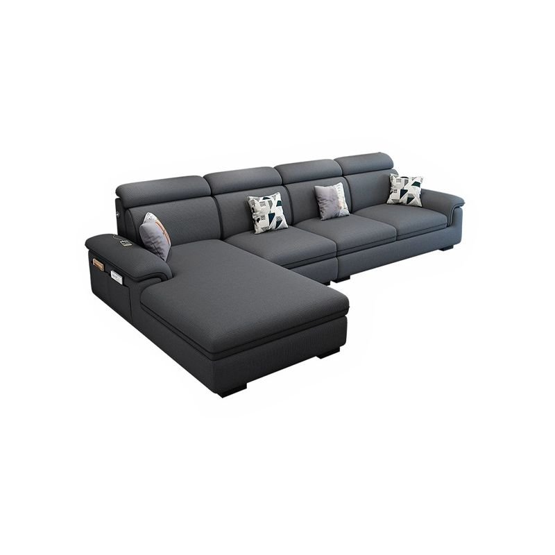 Wooden Modern 9 Feet L-Shape Sectionals No Distressing Seats 4 Storage Included Sofa Chaise - Linen Dark Gray Left