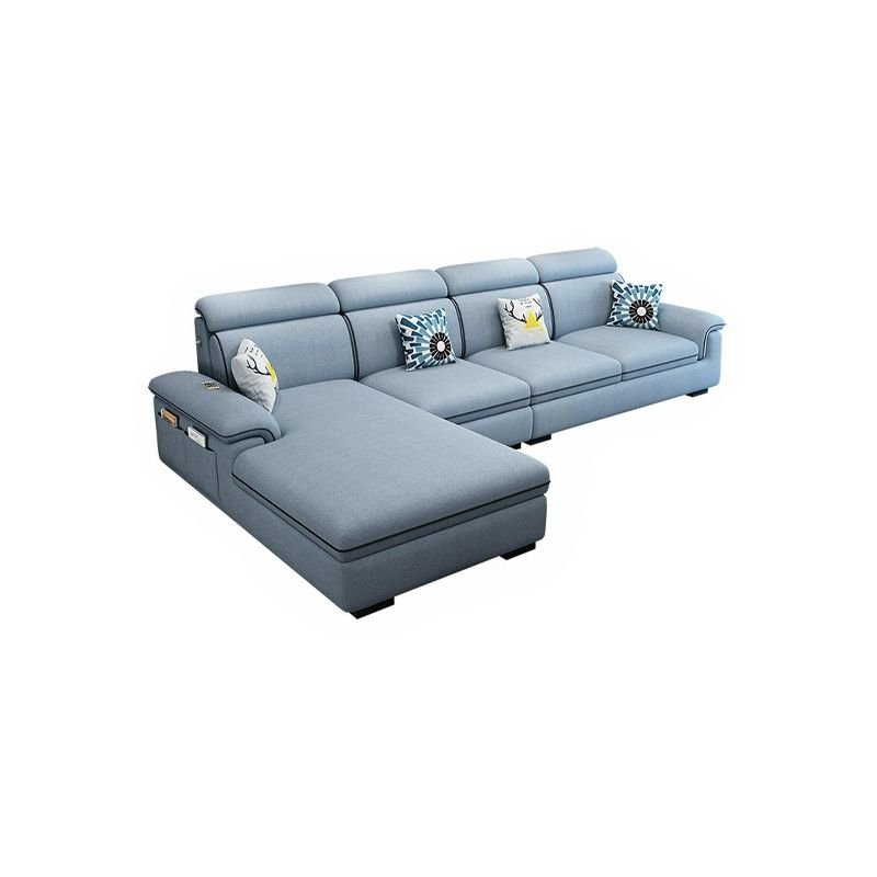 Wooden Modern 9 Feet L-Shape Sectionals No Distressing Seats 4 Storage Included Sofa Chaise - Linen Light Blue Left