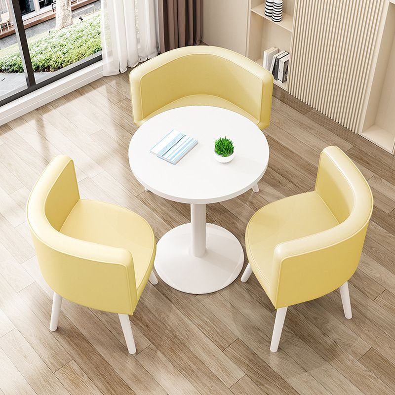 Casual Manufactured Wood Dining Table Set with White Legs, 4 Pieces, Butter Yellow, Table & Chair(s)