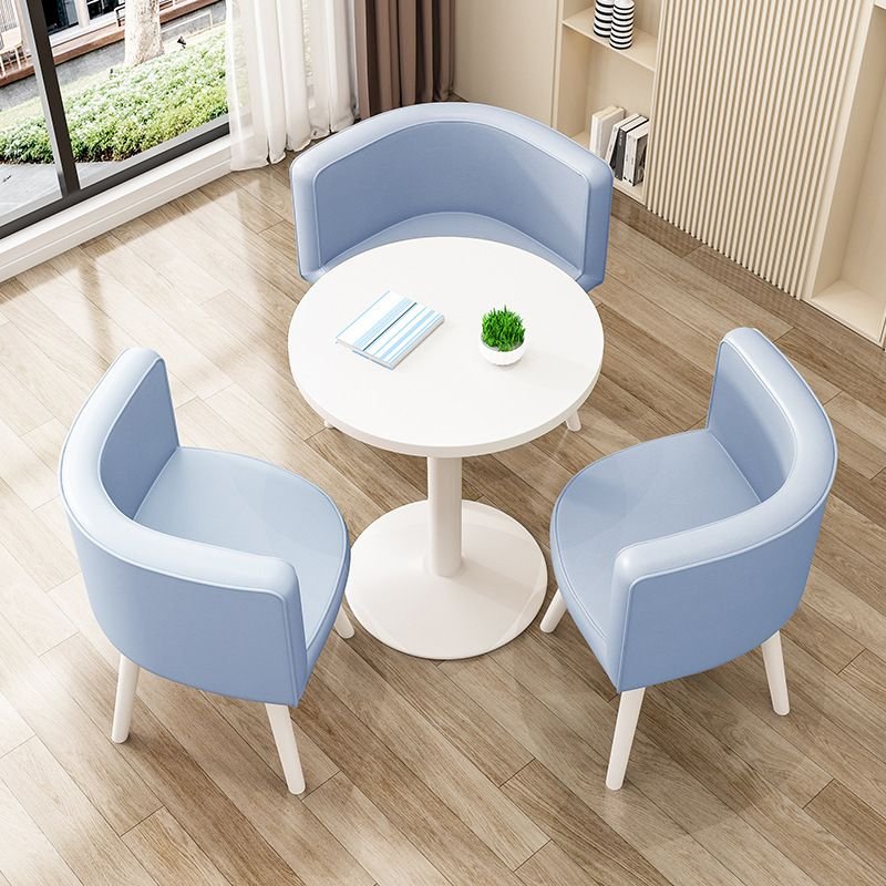 Art Deco Recycled Wood Dining Table Set with White Legs, 4 Piece Set, Light Blue, Table & Chair(s)