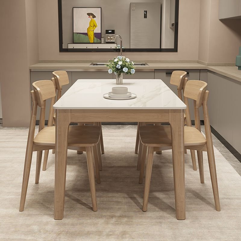 Simple Slate Chalk Rectangle Dining Table Set with a Fixed Table Top and Four Legs for Seats 4, 1 Piece, 59.1"L x 35.4"W x 29.5"H, White, Table