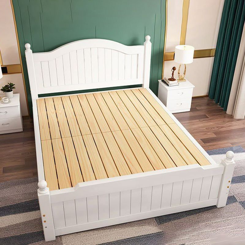 Wooden Frame Solid Color Storage Panel Bed with Arced Bedroom, 53"W x 79"L, Storage Not Included, White