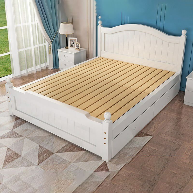 Wooden Frame Solid Color Pallet Bed Frame with Arced Bedroom, 39"W x 79"L, Storage Included, White