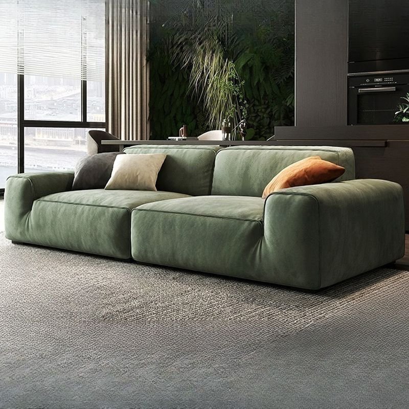 2-Seater Green Natural Wood Horizontal Straight Sofa Couch with Concealed Support for Living Space, Suede, 87"L x 39"W x 31"H