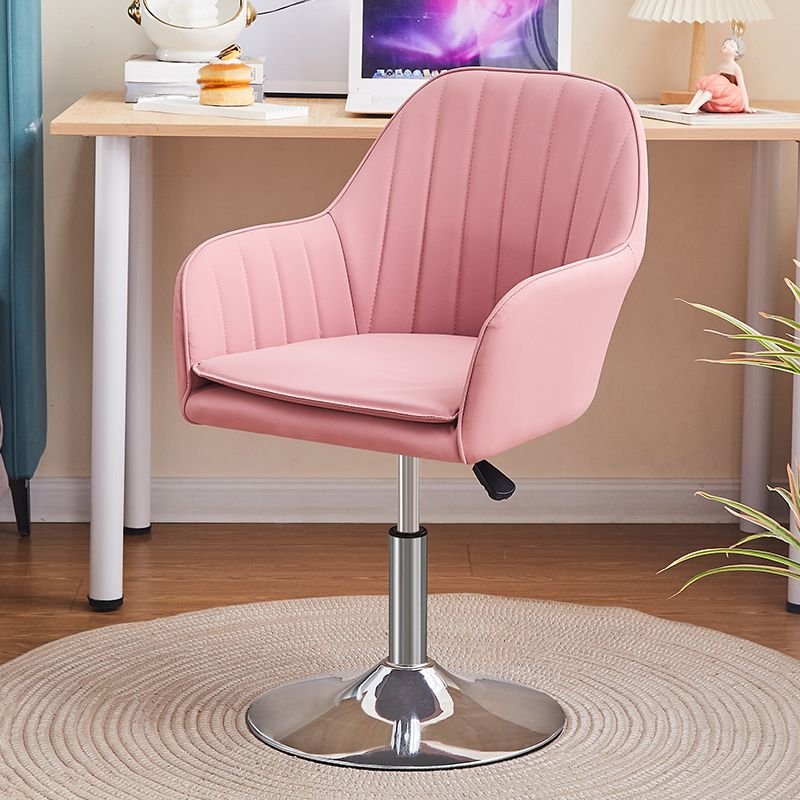Ergonomic Rotating Upholstered Study Chair in Blush with Back, Pink, Casters Not Included