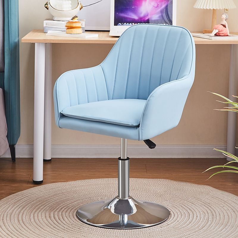 Ergonomic Turned Upholstered Studio Chairs in Cerulean with Back, Lake Blue, Casters Not Included