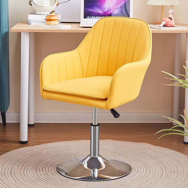 Ergonomic Turned Upholstered Office Chairs in Butter Color with Back, Yellow, Casters Not Included