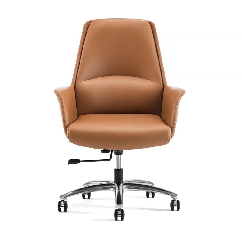 Casual Tangerine Color Rawhide Office Furniture with Tilt Available, Swivel Wheels, Armrest, and Ergonomic Design, Orange, Without Headrest, Genuine Leather