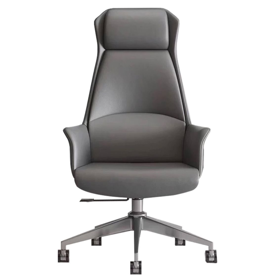 Ergonomic Dove Grey Rawhide Office Furniture with Tilt Available, Headrest, Swivel Wheels, and Armrest, Light Gray, Genuine Leather