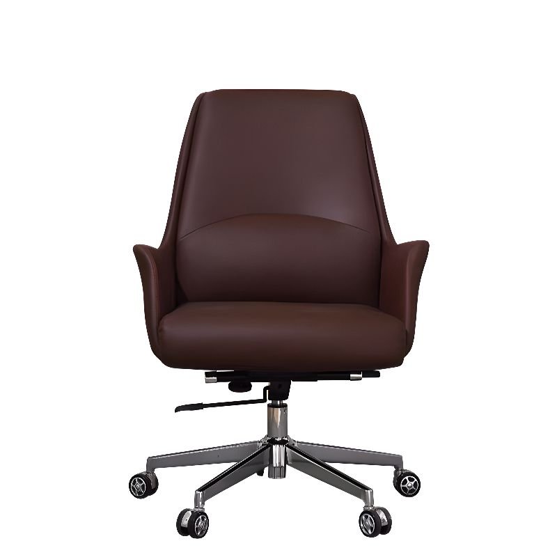 Casual Sepia Rawhide Office Furniture with Tilt Available, Swivel Wheels, Armrest, and Ergonomic Design, Genuine Leather, Without Headrest, Grey/ Coffee