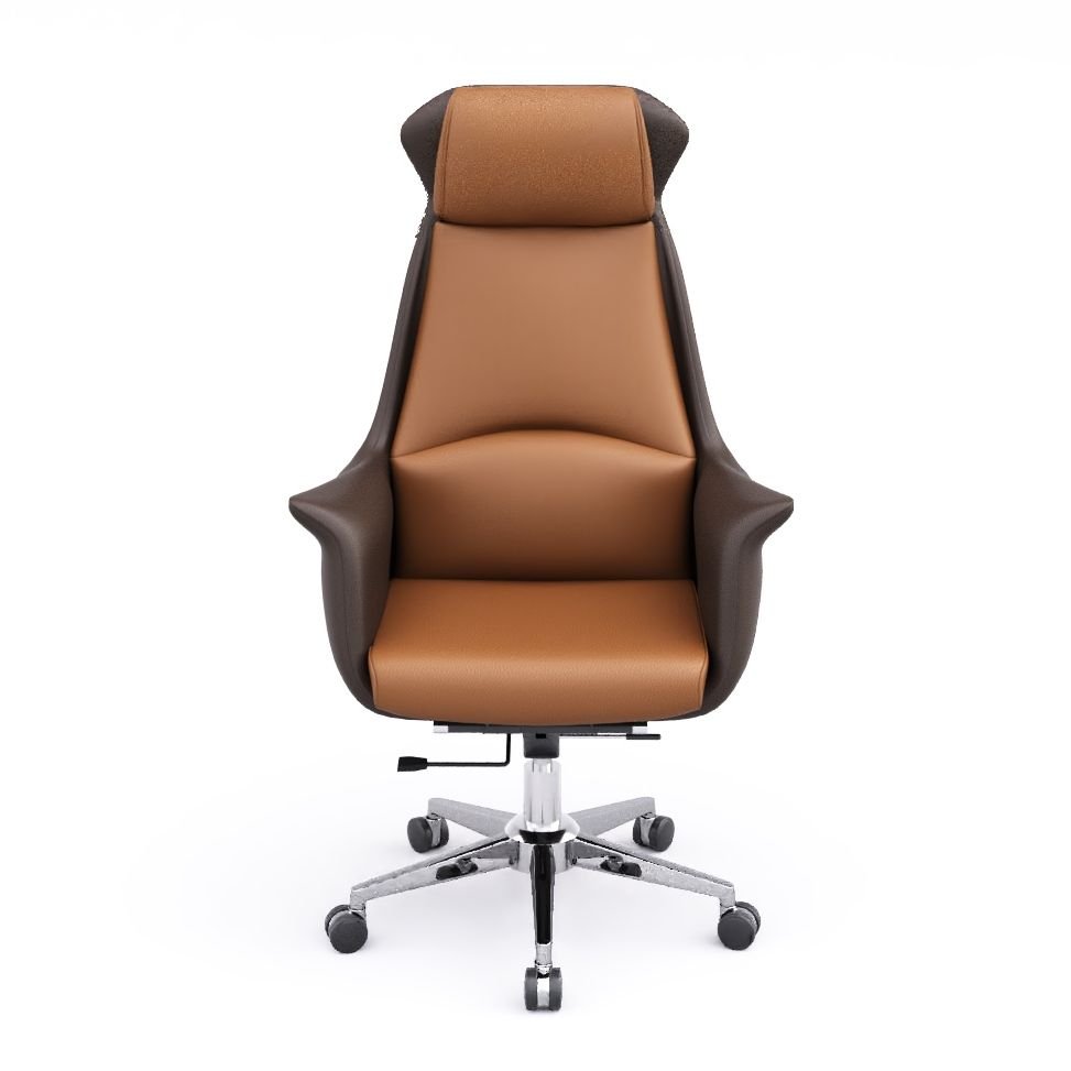 Ergonomic Sepia Rawhide Office Furniture with Tilt Available, Headrest, Swivel Wheels, and Armrest, Dark Coffee, Genuine Leather