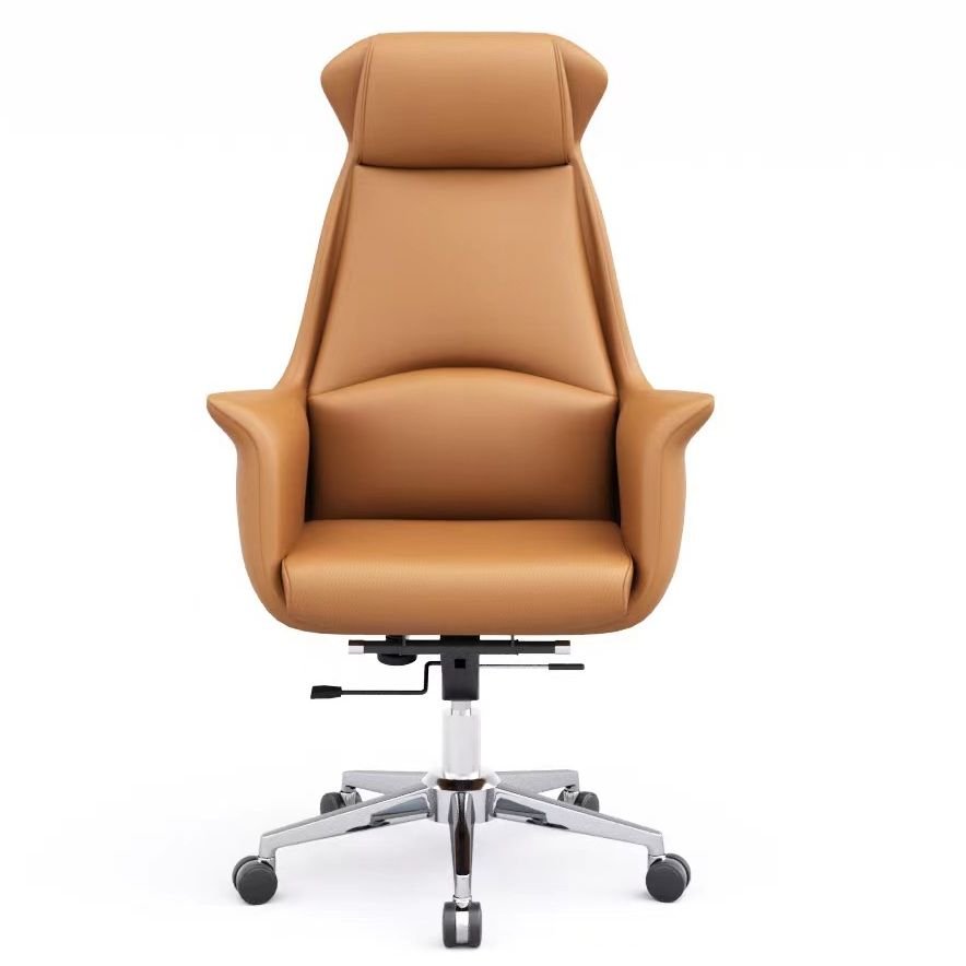 Ergonomic Tangerine Color Rawhide Office Furniture with Tilt Available, Headrest, Swivel Wheels, and Armrest, Orange, Microfiber Leather