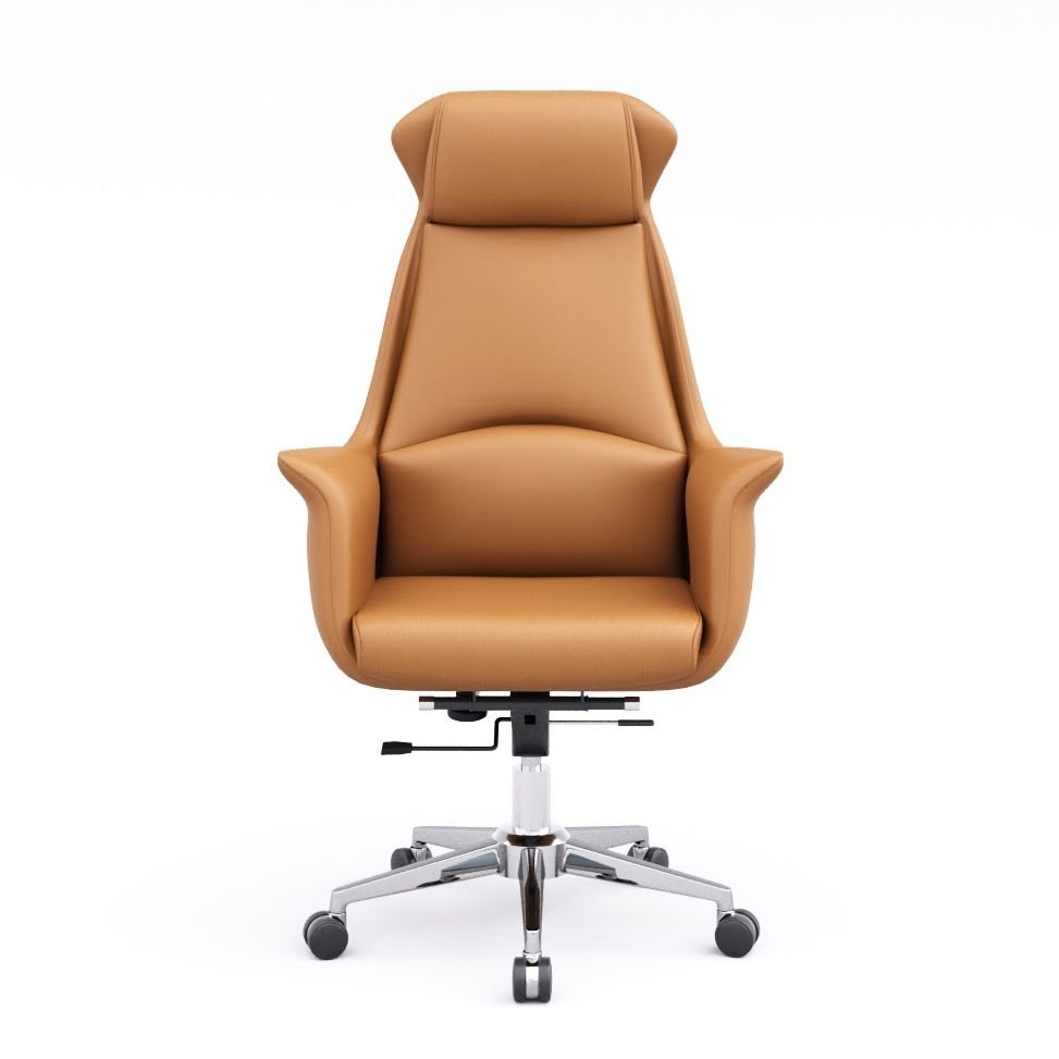 Ergonomic Tangerine Color Rawhide Office Furniture with Tilt Available, Headrest, Swivel Wheels, and Armrest, Orange, Genuine Leather