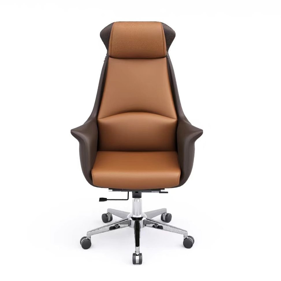 Ergonomic Sepia Rawhide Office Furniture with Tilt Available, Headrest, Swivel Wheels, and Armrest, Dark Coffee, Microfiber Leather