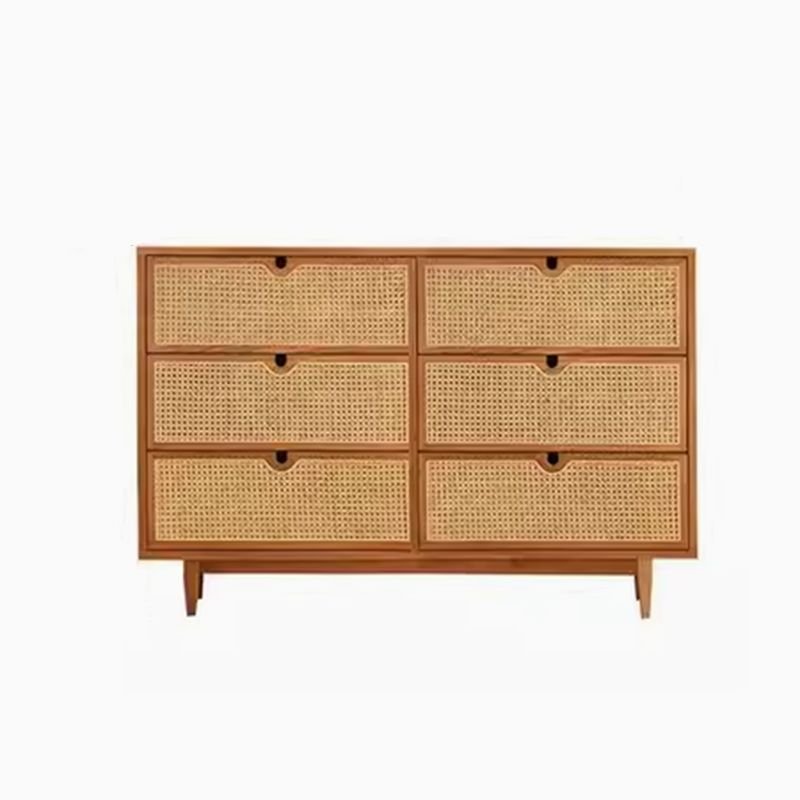 Tropical Cocoa Horizontal Timber Double Dresser with 6 Drawers Sleeping Quarters, 54"L x 16"W x 35"H