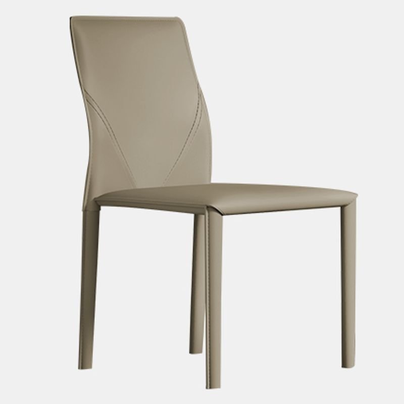 Dining Room Balanced Bordered Armless Chair with Camel Legs and Cantilever Design, Gray-Khaki