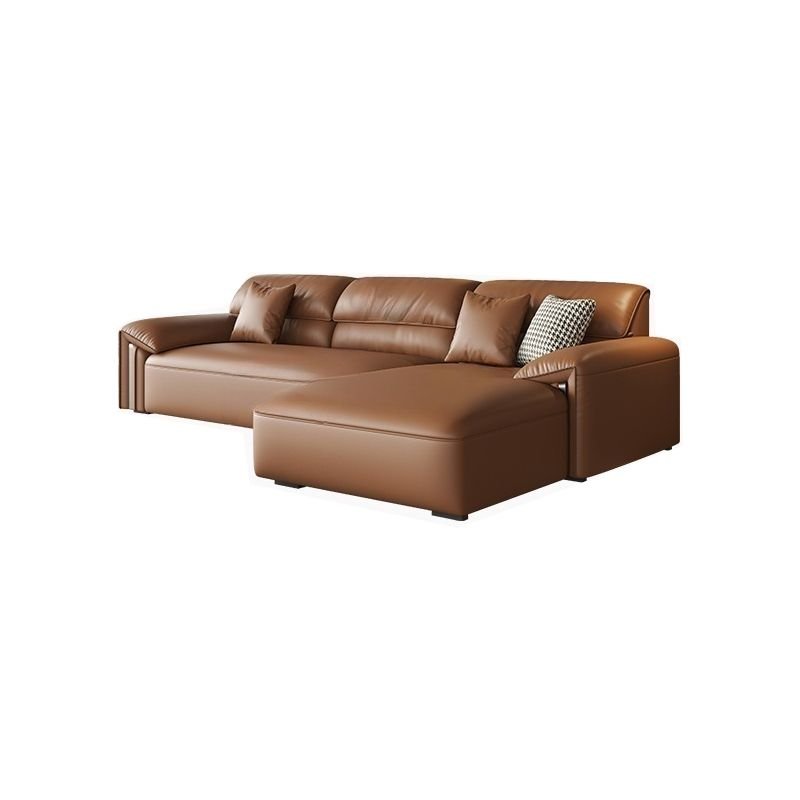 Brown Leather L-Shape Right Hand Facing Sofa Recliner with Concealed Support, for Living Room, 108"L x 69"W x 33.5"H