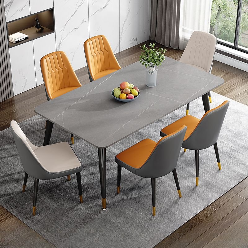 4-Leg Stone Fixed Gray Dining Table Set with Upholstered Back Cushion Chair for Seats 6, 7 Piece Set, Table & Chair(s), 33.9"H x 17.3"W x 13.8"D