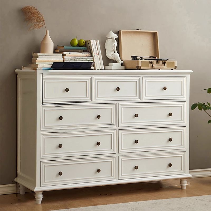 4 Tiers Classic Natural Wood Double Dresser, White, 51"L x 18"W x 37"H