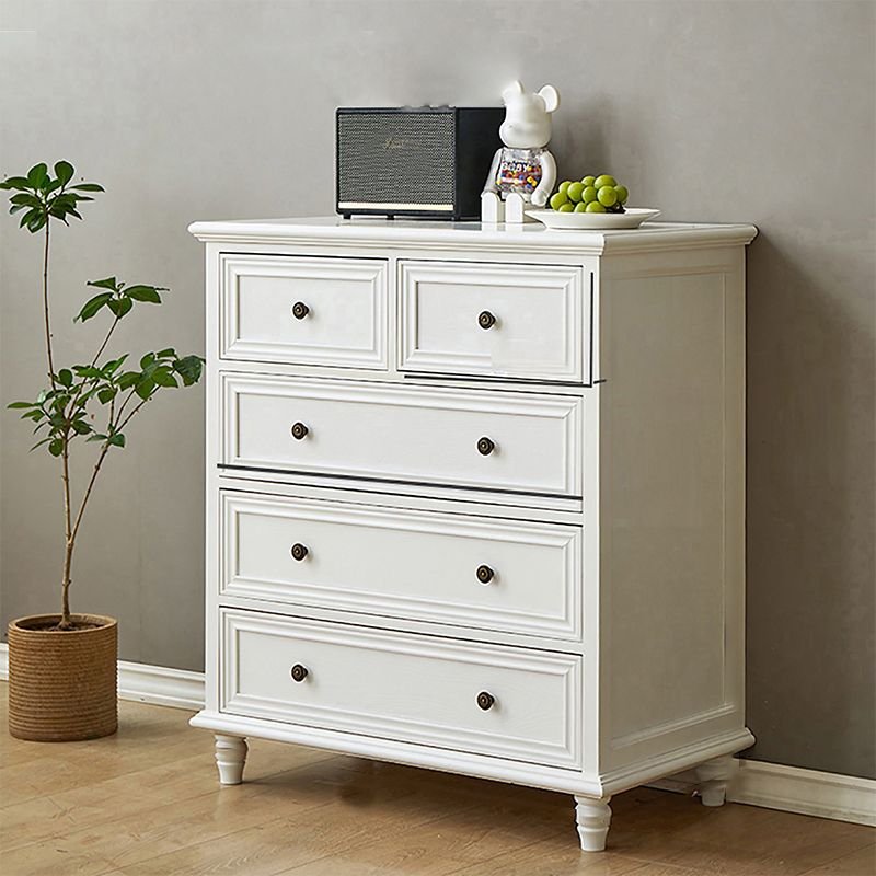 4 Tiers Traditional Pine Bachelor Chest, White, 32"L x 18"W x 37"H