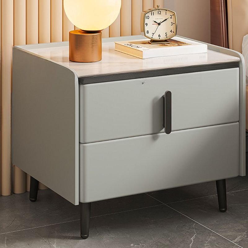 2 Drawers Art Deco Stone Nightstand With Drawer Organization with Leg, Milk Cocoa, 20"L x 16"W x 18"H