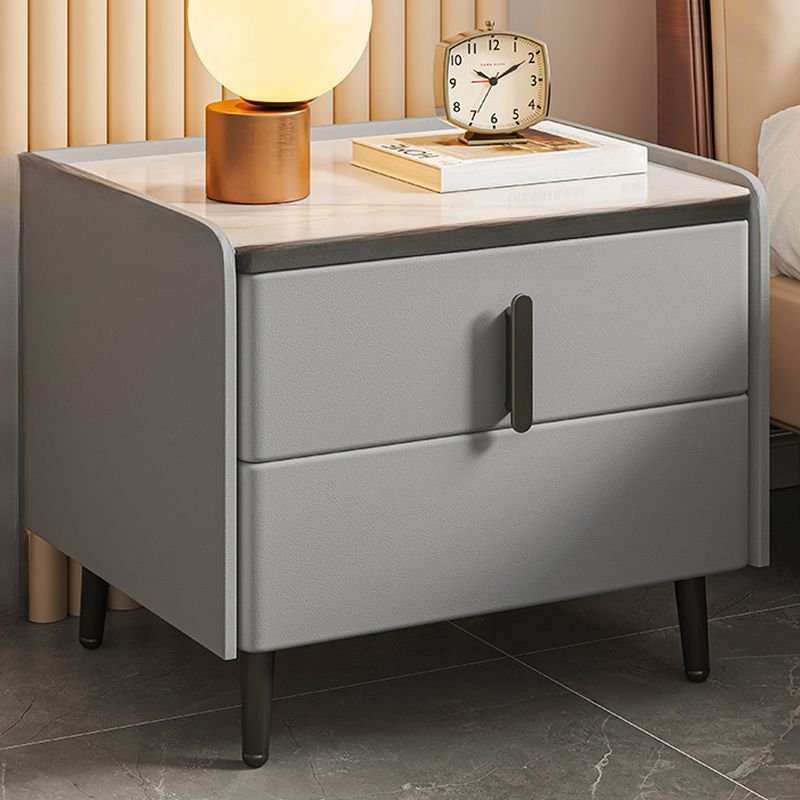 2 Drawers Modern Simple Style Sintered Stone Nightstand With Drawer Storage with Leg, Light Gray, 16"L x 16"W x 18"H