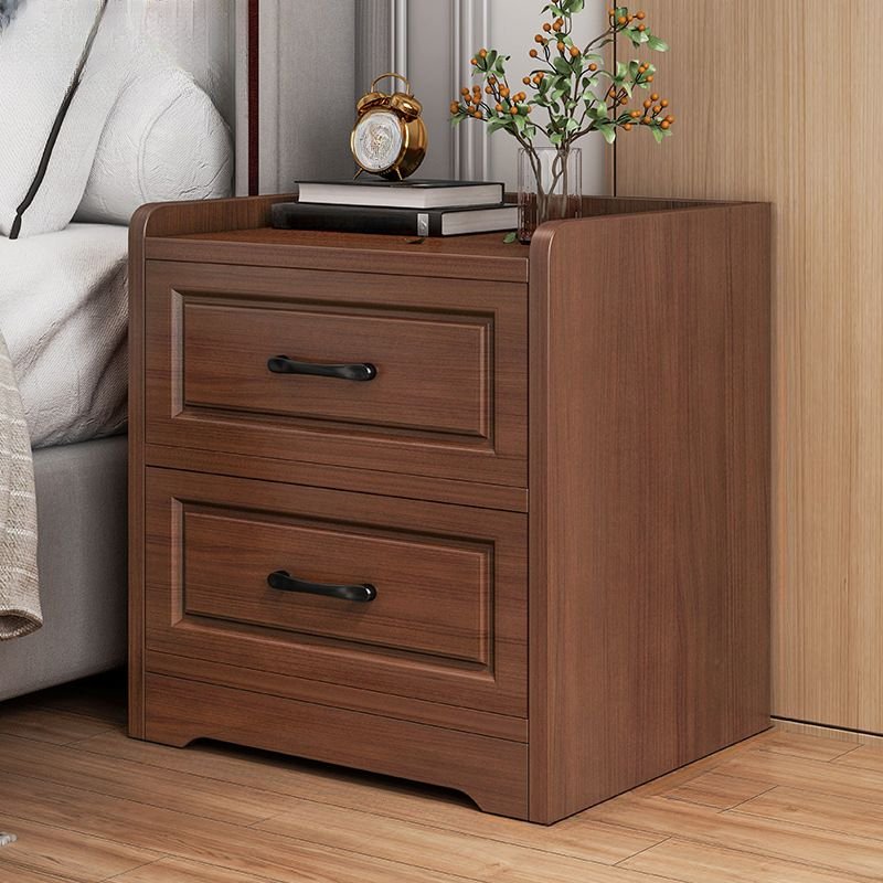 Trendy Lumber Nightstand With Drawer Organization & 2 Drawers , Nut-Brown, 16"L x 14"W x 20"H