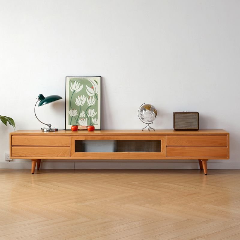 Casual Unfinished Color Rectangular TV Stand, Cherry Wood, 63"L x 16"W x 18"H