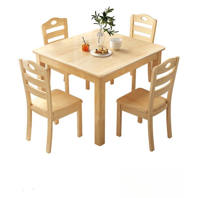 Casual Natural Wood Square Dining Table Set in Natural Finish with Ladder Back Chairs for 4 People, Table & Chair(s), 5 Piece Set, Natural, 47.2"L x 47.2"W x 29.5"H