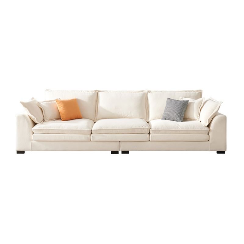 Contemporary Straight Horizontal Sofa Couch in Cream with Concealed Support, 126"L x 39"W x 33.5"H, Flannel