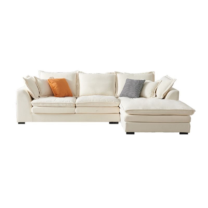 Casual L-Shape Right Hand Facing Sofa Recliner in Cream with Concealed Support, 108"L x 69"W x 33.5"H, Flannel