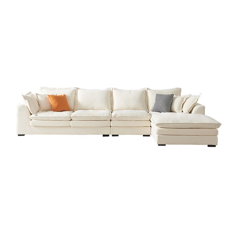 Art Deco L-Shape Right Sofa Chaise in Cream with Concealed Support, 138"L x 69"W x 33"H, Flannel