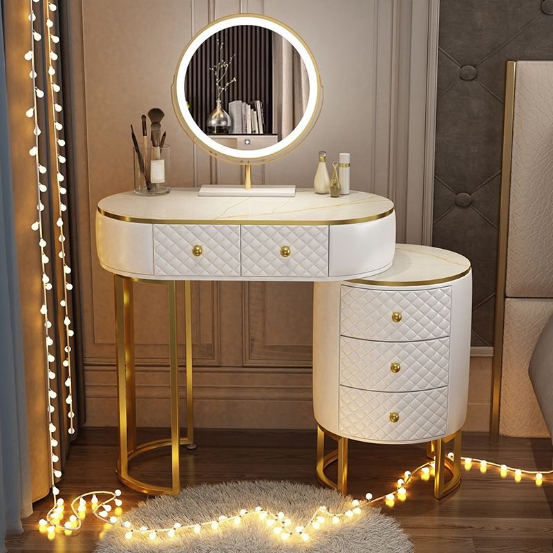 Bedroom Use Art Deco Scalable Push-Pull Vanity with Adjustable Brightness Lighting, No Suspended, Makeup Vanity & Mirror, White, 51"L x 16"W x 30"H