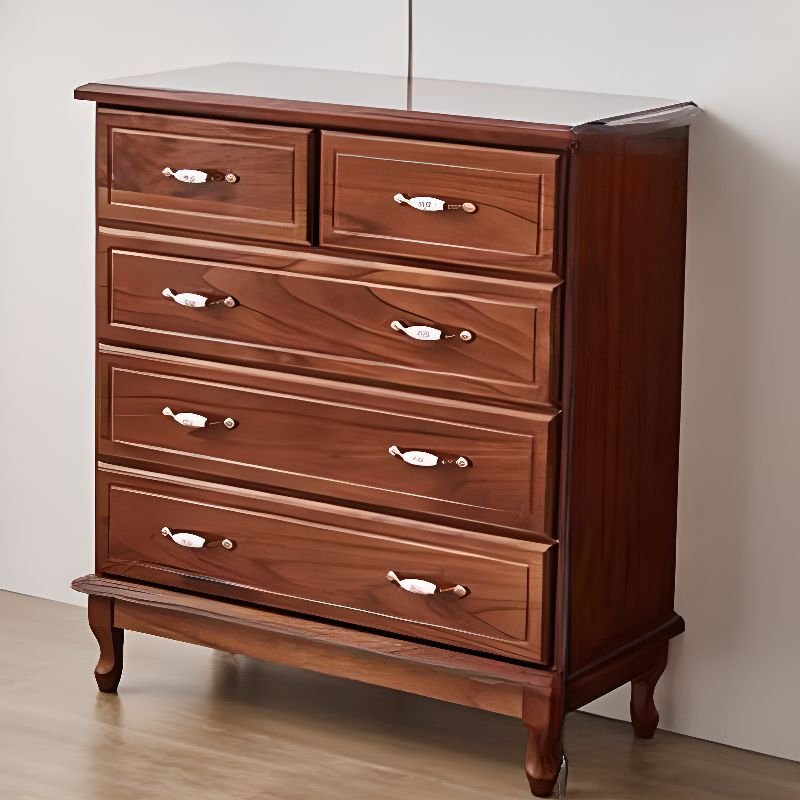 4 Tiers Classic Cocoa Wood Vertical Bachelor Chest with 5 Drawers, 35"L x 16"W x 39"H