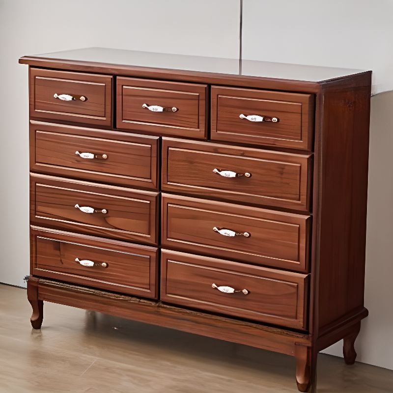 4 Tiers Antique Auburn Lumber Horizontal Console Dresser with 9 Drawers, 47.2"L x 15.7"W x 39.4"H