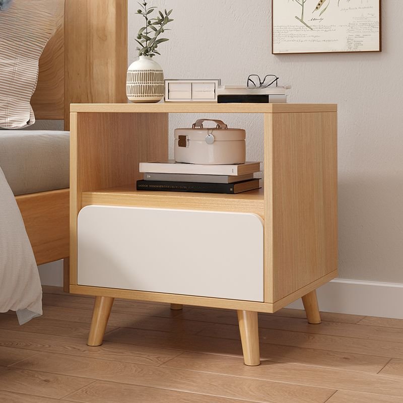 1 Drawer Casual Natural Finish MDF Top Open Nightstand, 16"L x 13"W x 18"H