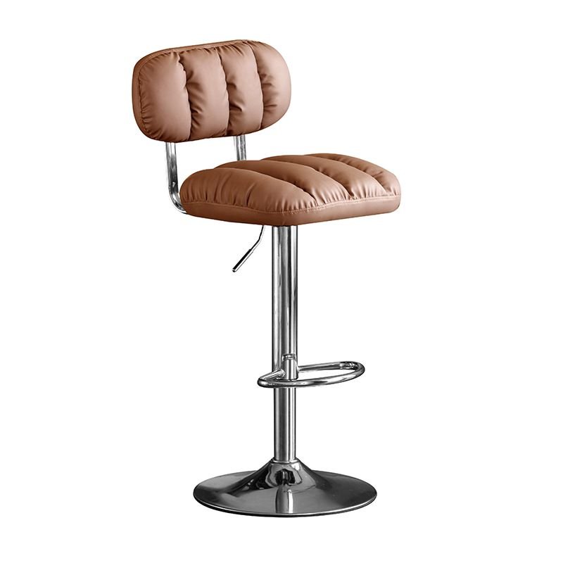 Aerodynamic Decorative-stitched Brown Pub Stool for the Pub with Ventilated Back Revolving Stools, Brown, Silver