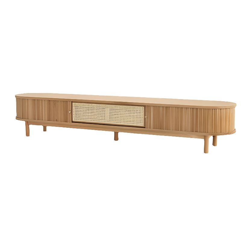 2-Cabinet Art Deco Rectangular Lumber TV Stand with Compartments, 83"L x 17"W x 15"H, Wood Color