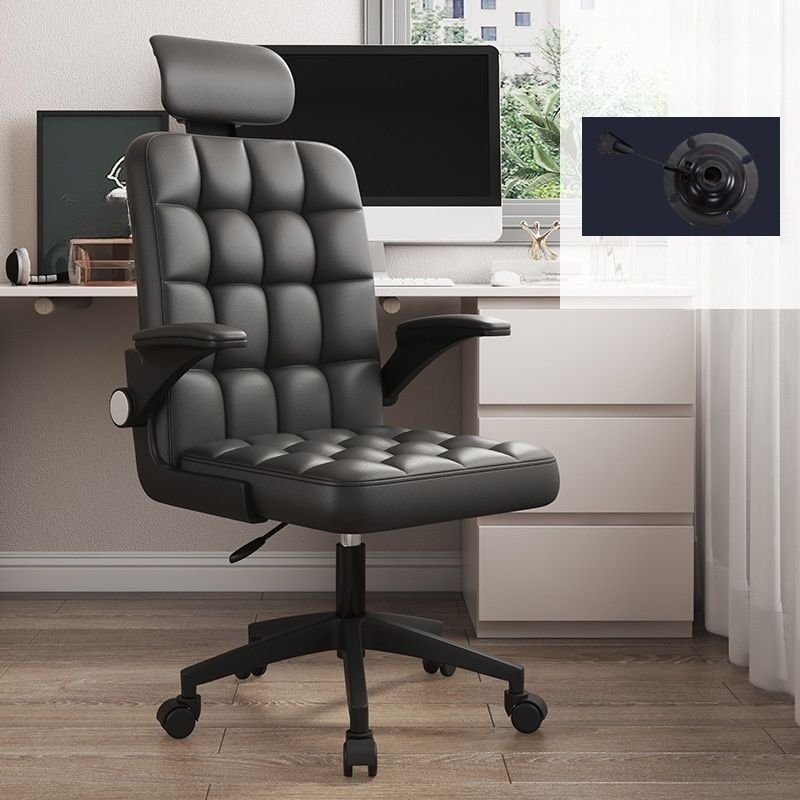 Art Deco Ergonomic Leather Studio Chairs in Black with Arms, Tilt Lock and Flip-Up Armrest, Leather, Black