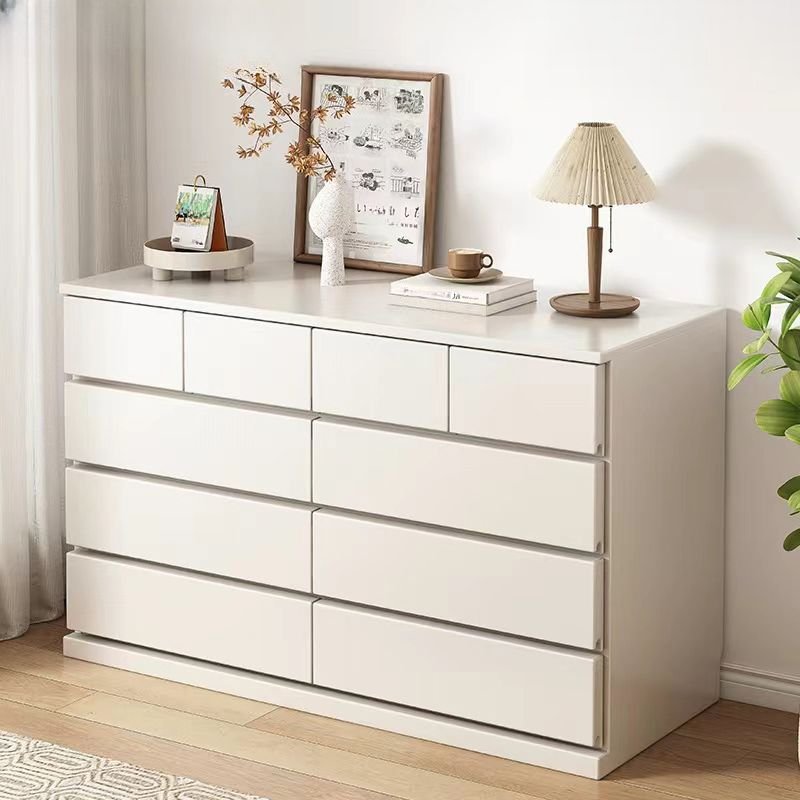 10 Drawers Simplistic Double Dresser for Sleeping Room, White, 55"L x 16"W x 33"H