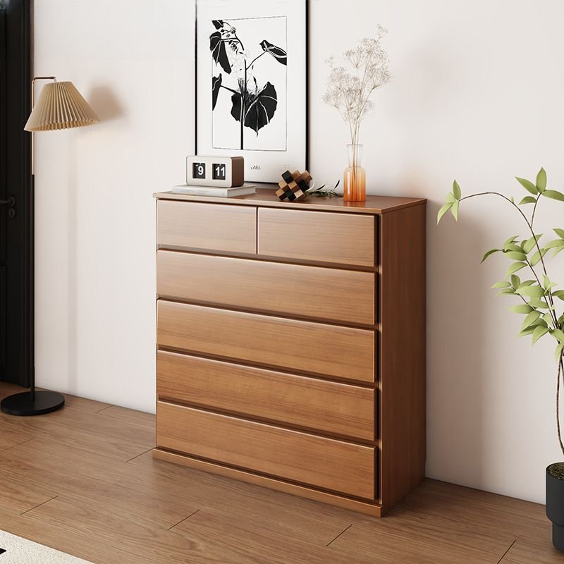 6 Drawers Modern Raw Wood Vertical Lingerie Chest for Sleeping Quarters, Light Walnut, 39.4"L x 15.7"W x 41.3"H